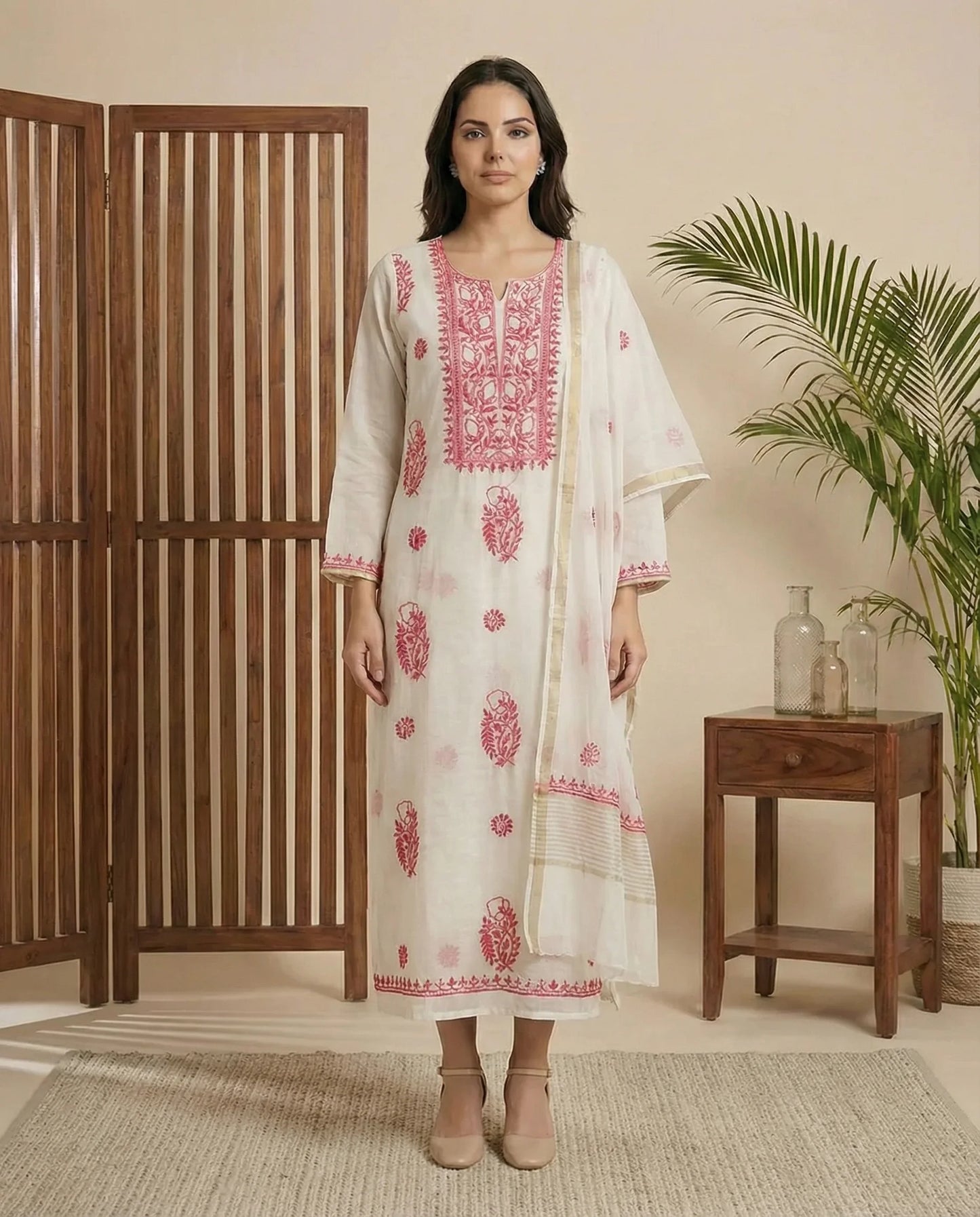 Maaha pure mul chanderi 3 piece suit set (Unstitched)