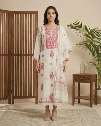 Maaha pure mul chanderi 3 piece suit set (Unstitched)