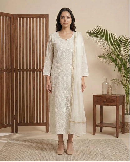 Kohinoor mul chanderi 3 piece suit set(unstitched)