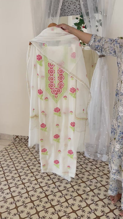 Maaha pure mul chanderi 3 piece suit set (Unstitched)