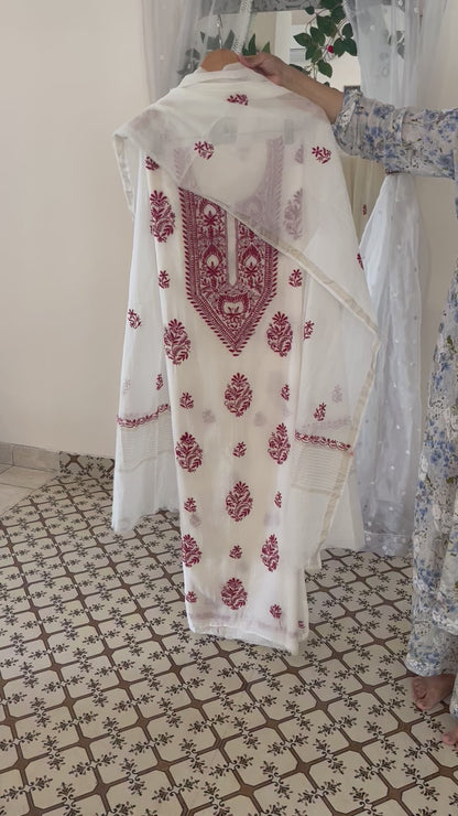 Maaha pure mul chanderi 3piece suit set (Unstitched)