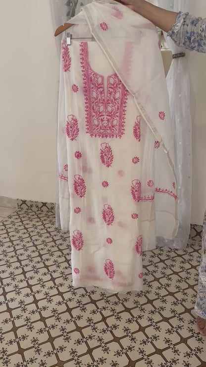 Maaha pure mul chanderi 3 piece suit set (Unstitched)